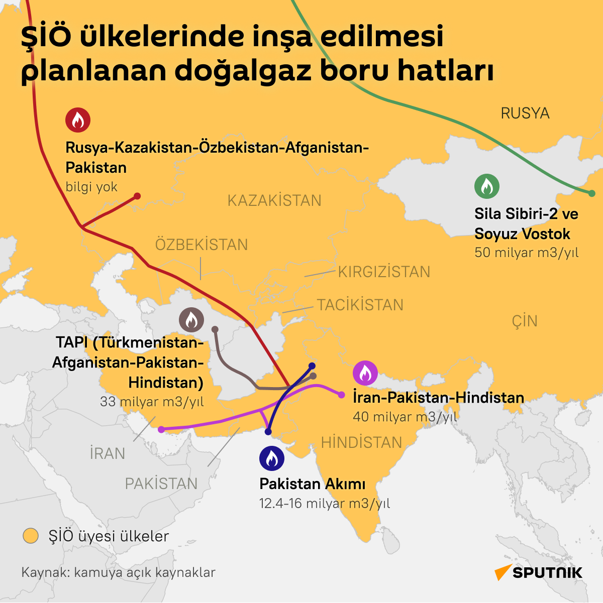 İnfografik ŞİÖ ülkelerinde inşa edilmesi planlanan doğalgaz boru hatları - Sputnik Türkiye