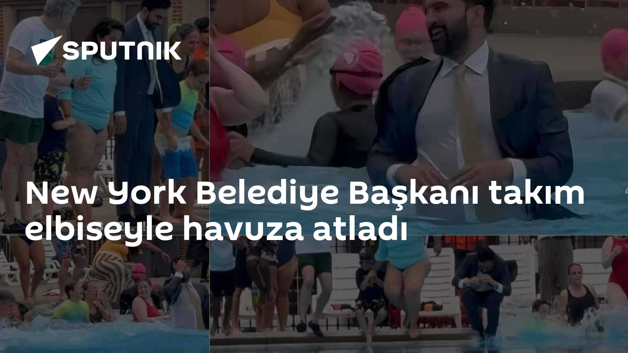 New York Belediye Başkanı takım elbiseyle havuza atladı