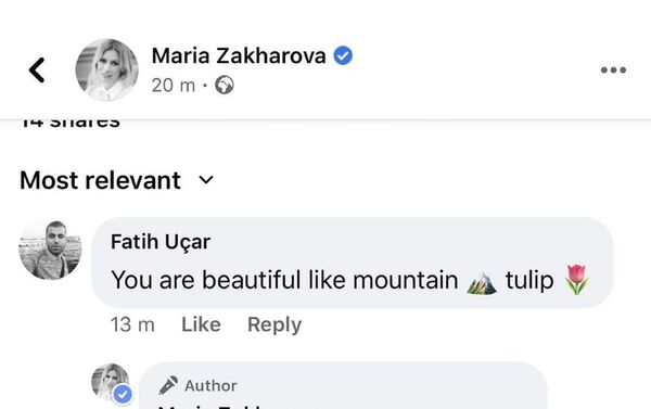 Türk takipçisi, Zaharova'yı dağ lalesine benzetti - Sputnik Türkiye