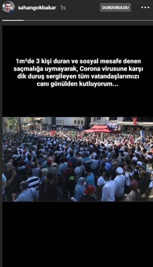 Şahan Gökbakar: Sosyal mesafe denen saçmalığa uymayarak Kovid-19'a karşı dik duruş sergileyen vatandaşlarımızı kutlarım - Sputnik Türkiye