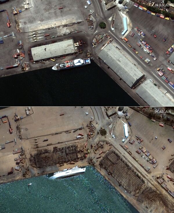 Beyrut Limanı'nın patlama öncesi ve sonrası uydu görüntüleri - Sputnik Türkiye