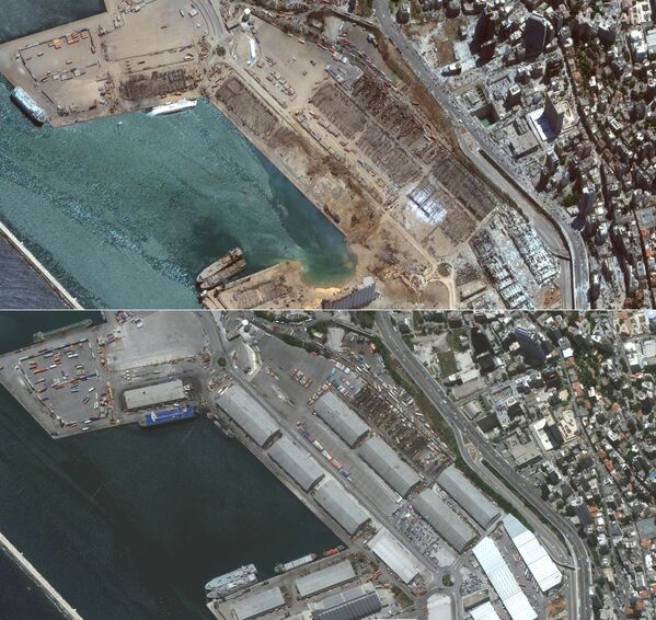 Beyrut Limanı'nın patlama öncesi ve sonrası uydu görüntüleri - Sputnik Türkiye