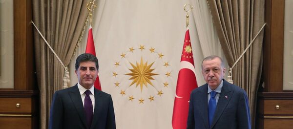 Türkiye Cumhurbaşkanı Recep Tayyip Erdoğan, Irak Kürt Bölgesel Yönetimi (IKBY) Başkanı Neçirvan Barzani'yi kabul etti. - Sputnik Türkiye