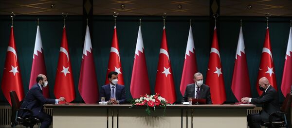 Türkiye Cumhurbaşkanı Recep Tayyip Erdoğan ve Katar Emiri Şeyh Temim bin Hamad Al Sani - Sputnik Türkiye