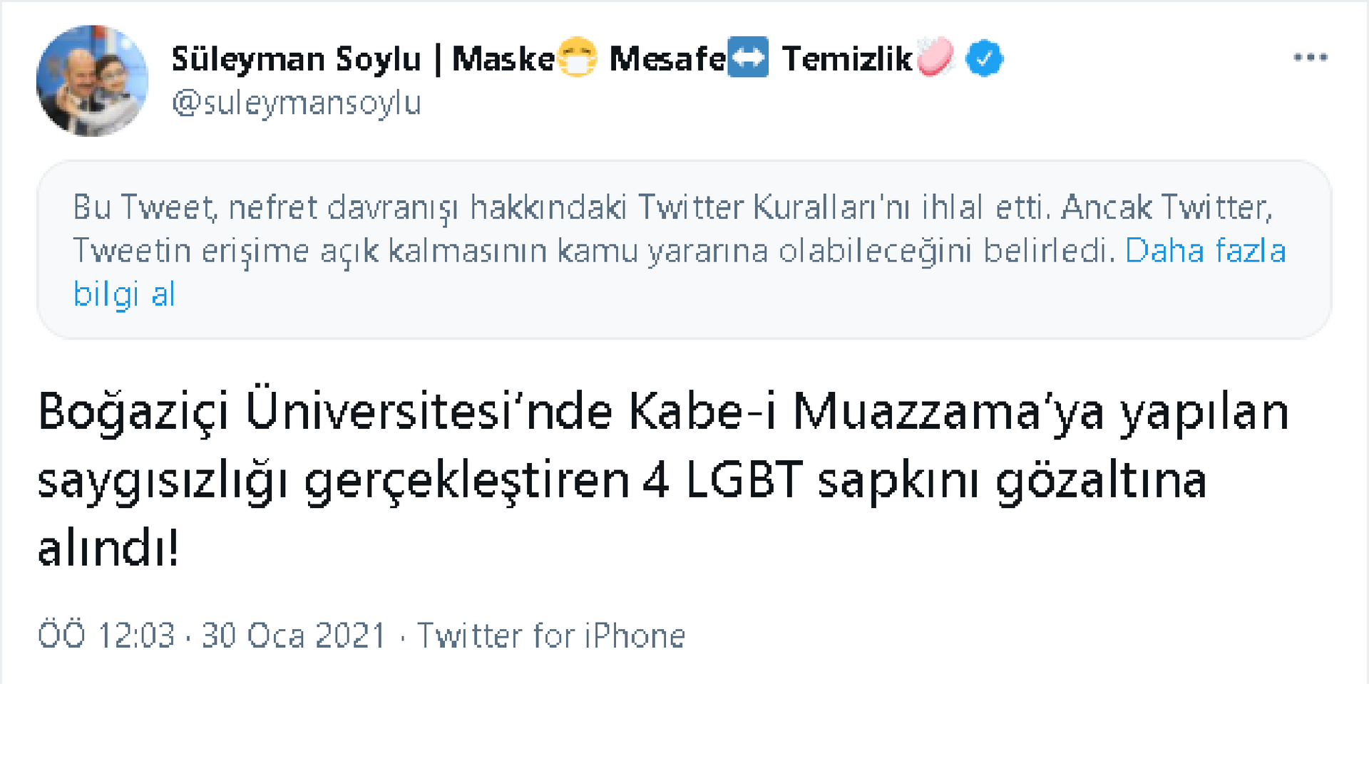 Twitter'dan Soylu'nun paylaşımına 'nefret söylemi' uyarısı - Sputnik Türkiye, 1920, 02.02.2021
