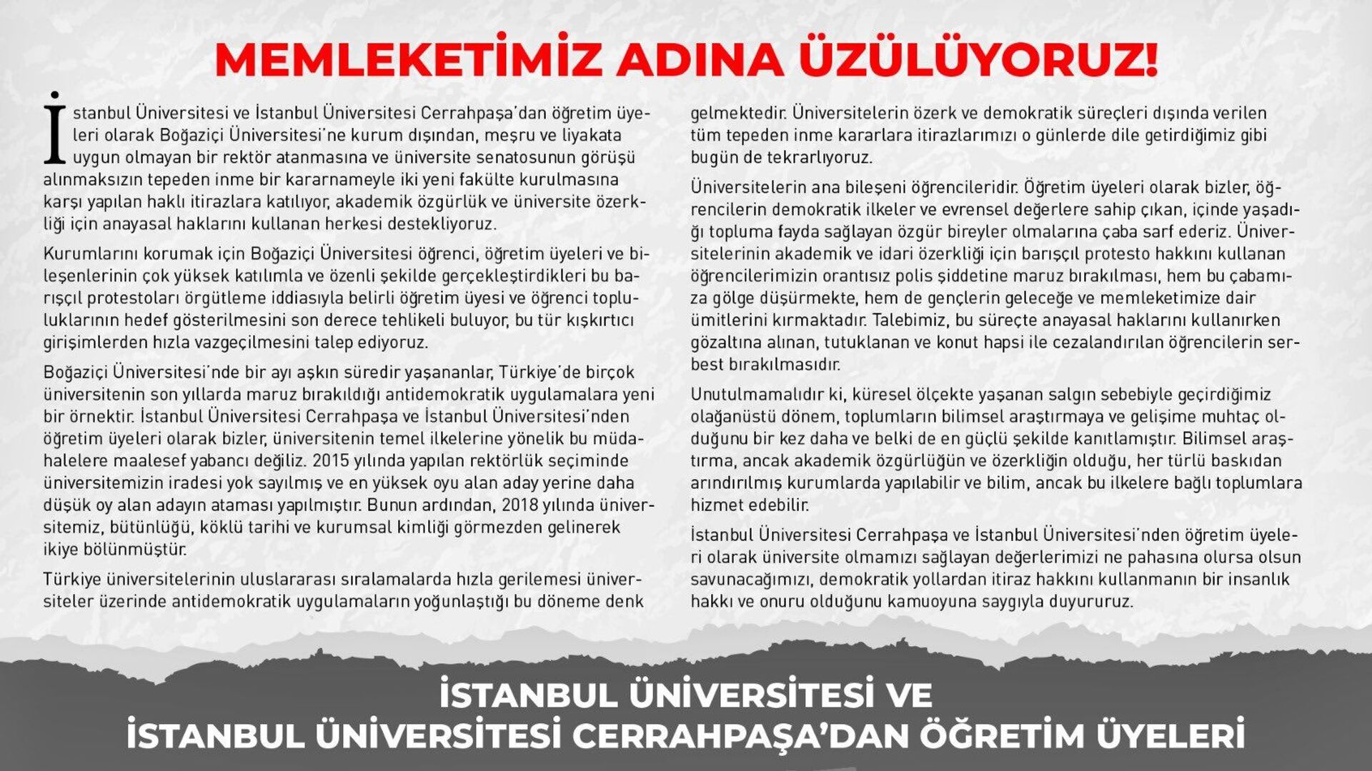 İstanbul Üniversitesi ve Cerrahpaşa öğretim üyelerinden Boğaziçi'ne destek bildirisi - Sputnik Türkiye, 1920, 11.02.2021