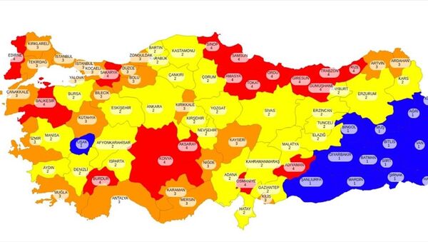 İllerin Kovid-19 değerlendirme kriterlerine göre düşük, orta, yüksek ve çok yüksek riskli olarak gruplandırıldığı harita - Sputnik Türkiye