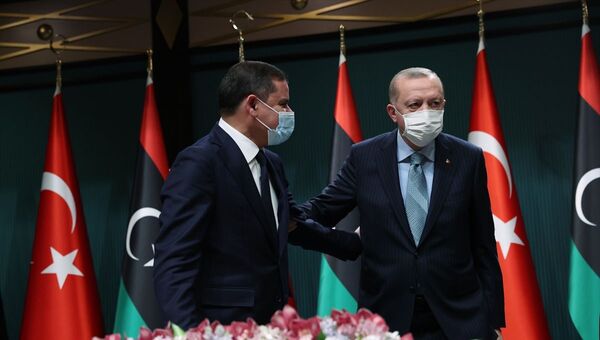 Cumhurbaşkanı Recep Tayyip Erdoğan ve Libya Milli Birlik Hükümeti Başbakanı Abdülhamid Dibeybe - Sputnik Türkiye