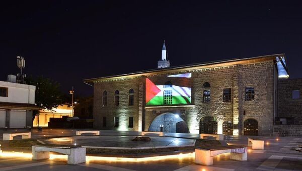 Diyarbakır'ın tarihi yapılarına Filistin bayrağı yansıtıldı - Sputnik Türkiye