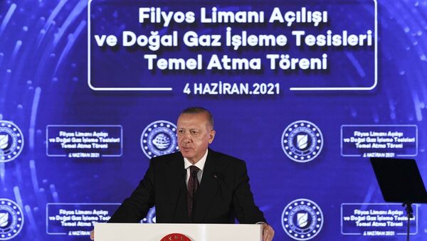 Cumhurbaşkanı Recep Tayyip Erdoğan, bazı programlara katılmak üzere geldiği Zonguldak’ta Filyos Liman Açılışı ve Doğalgaz İşleme Tesisleri Temel Atma Törenine katıldı. - Sputnik Türkiye