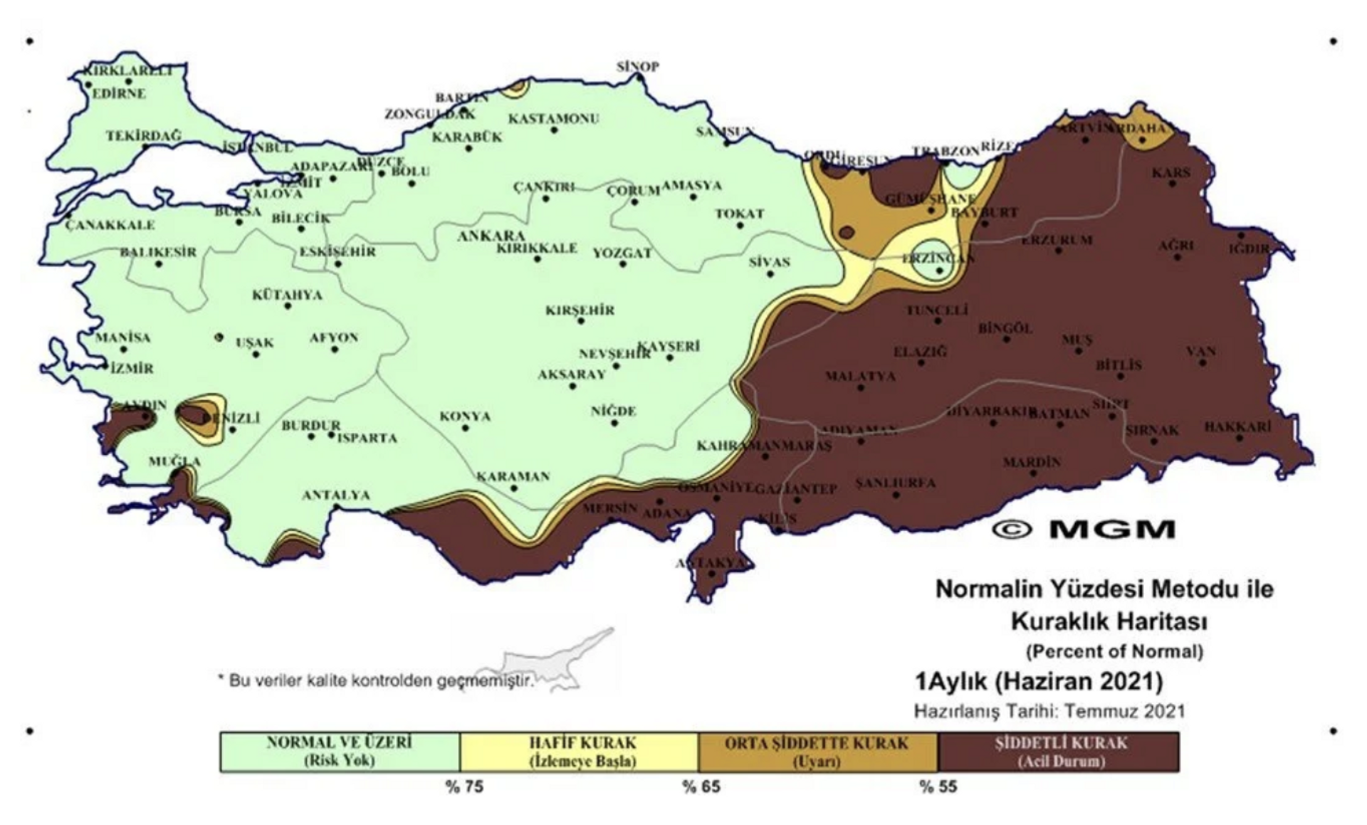 Normalin Yüzdesi Metodu ile 1 Aylık Kuraklık Haritası  - Sputnik Türkiye, 1920, 10.08.2021