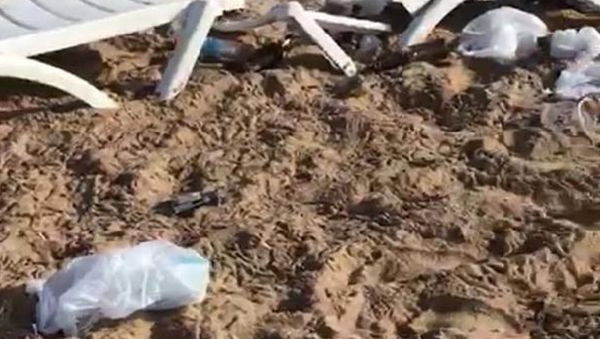 Bozcaada sahilindeki partide şezlongları kırıp şemsiye yaktılar - Sputnik Türkiye