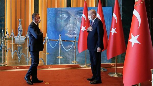 Cumhurbaşkanı Erdoğan, Zafer Bayramı tebriklerini 'Mülteci Çocuk' tablosu önünde kabul etti - Sputnik Türkiye