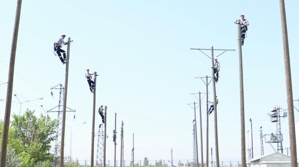 Voleybol oynayan elektrik işçileri - Sputnik Türkiye