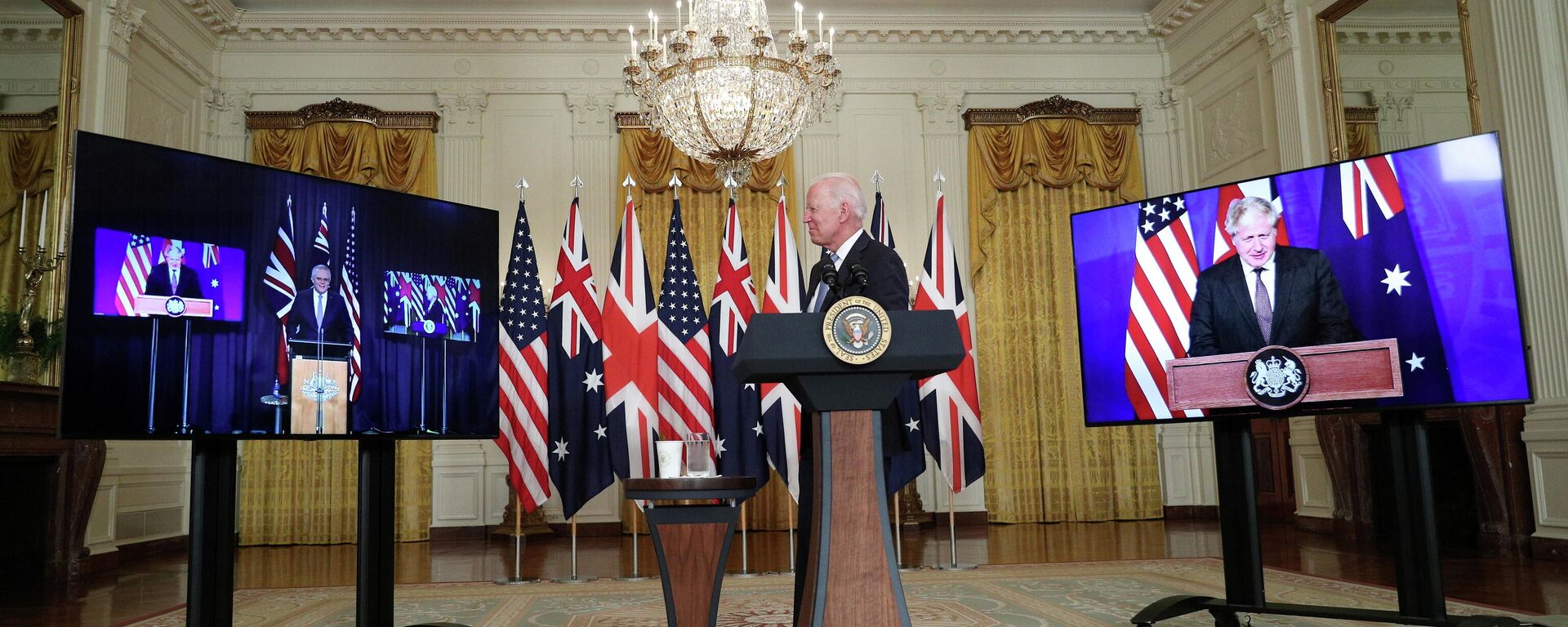 ABD Başkanı Joe Biden, Avustralya Başbakanı Scott Morrison ve İngiltere Başbakanı Boris Johnson - Sputnik Türkiye, 1920, 16.09.2021