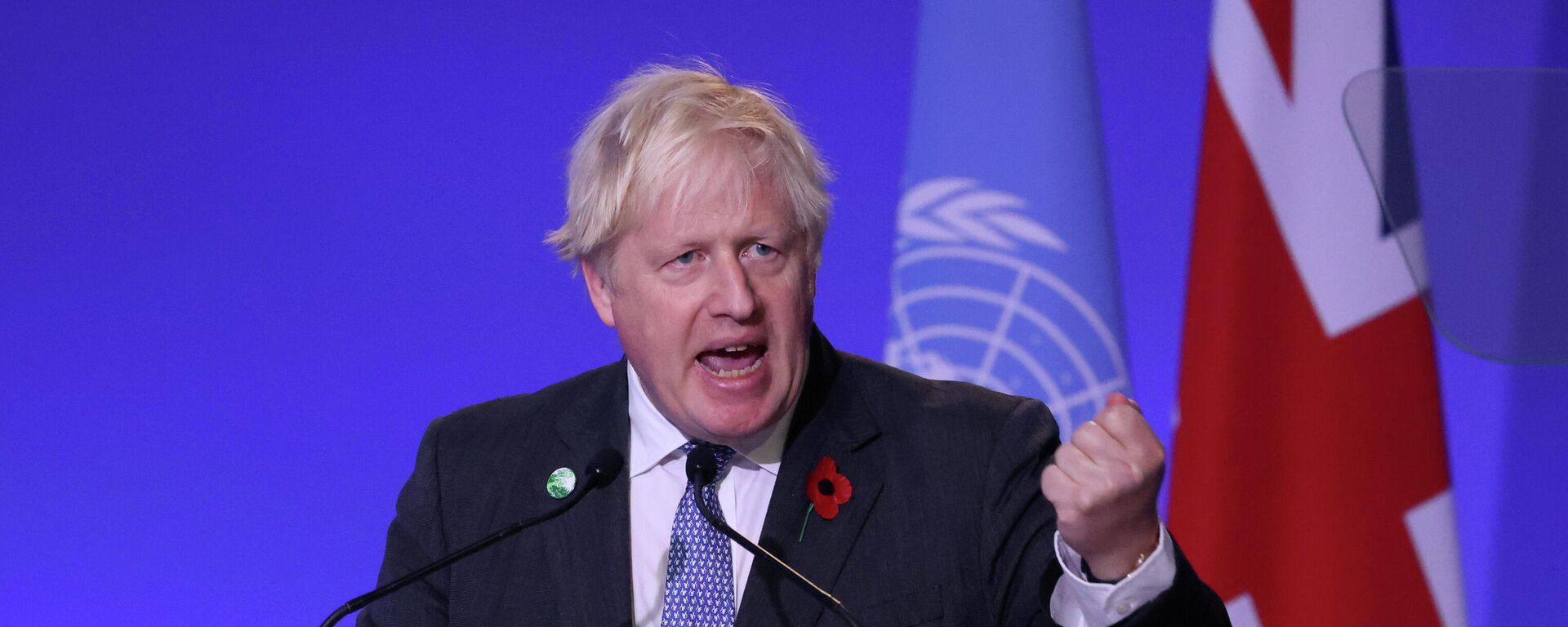 İskoçya'nın Glasgow kentinde düzenlenen BM İklim Değişikliği Çerçeve Sözleşmesi 26. Taraflar Konferansı Liderler Zirvesi (COP26) açılış töreninde konuşan Britanya Başbakanı Boris Johnson - Sputnik Türkiye, 1920, 01.11.2021