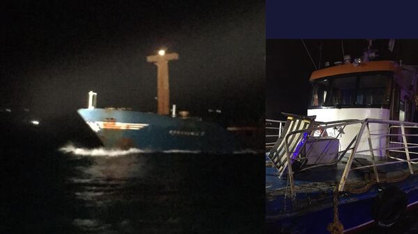 Anadolukavağı önlerinde M/V Karadeniz-5 isimli kargo gemisi ile Kalpazankaya isimli gezi teknesi çarpıştı. - Sputnik Türkiye
