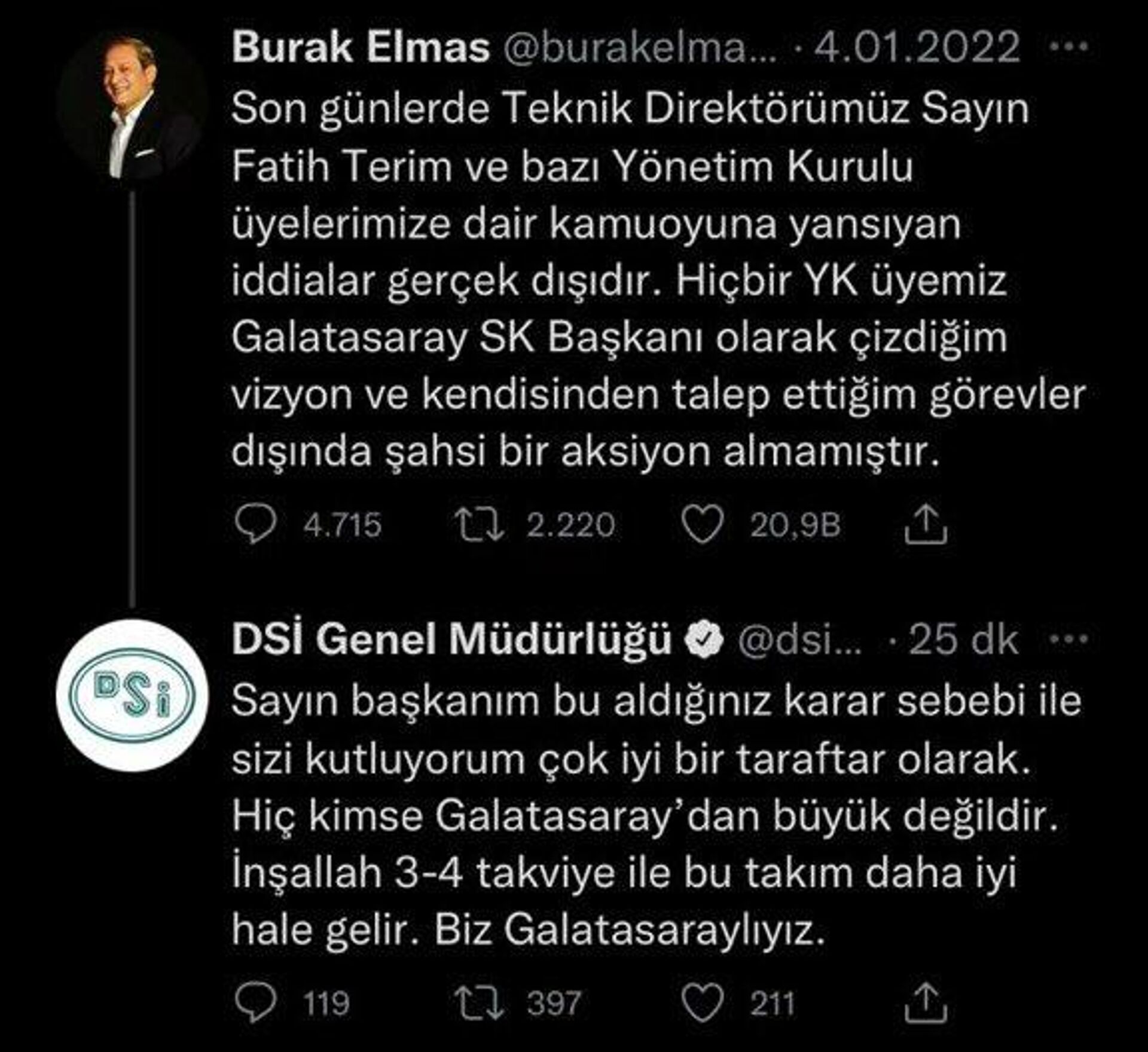 DSİ Genel Müdürlüğü'nden Burak Elmas'ın 'Fatih Terim kararına' destek paylaşımı: Sizi kutluyorum - Sputnik Türkiye, 1920, 13.01.2022