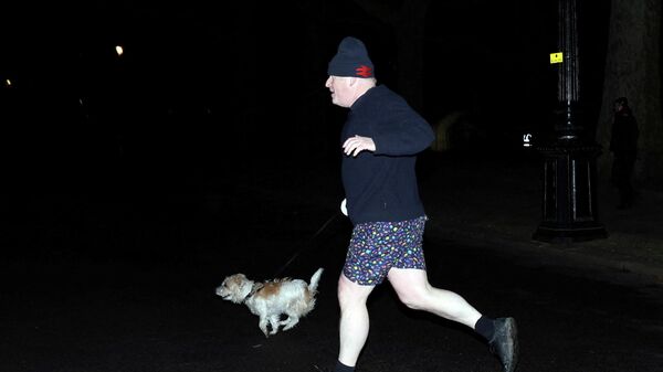 Britanya (İngiltere) Başbakanı Boris Johnson köpeğiyle Londra'nın St James's parkında jogging yaparken (17 Ocak 2022) - Sputnik Türkiye