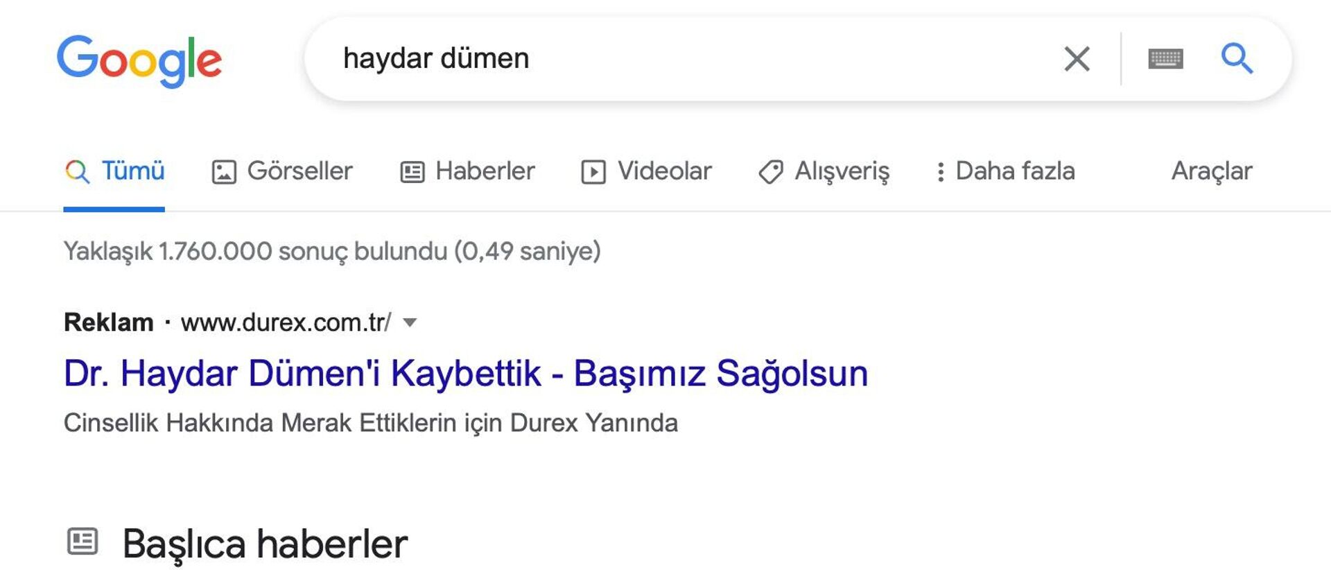 Durex'in Haydar Dümen için Google'a verdiği reklam - Sputnik Türkiye, 1920, 11.02.2022