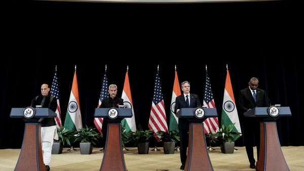 ABD  Dışişleri Bakanı Blinken ve Savunma Bakanı Austin ile Hindistan  Dışişleri Bakanı Jaishankar ve Savunma Bakanı Singh - Sputnik Türkiye