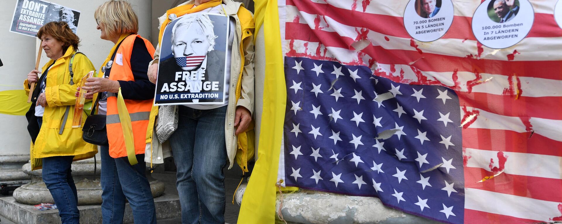 Tutuklu gazeteci Julian Assange'a özgürlük ve ABD'ye iadesine karşı eylem - Sputnik Türkiye, 1920, 04.07.2022
