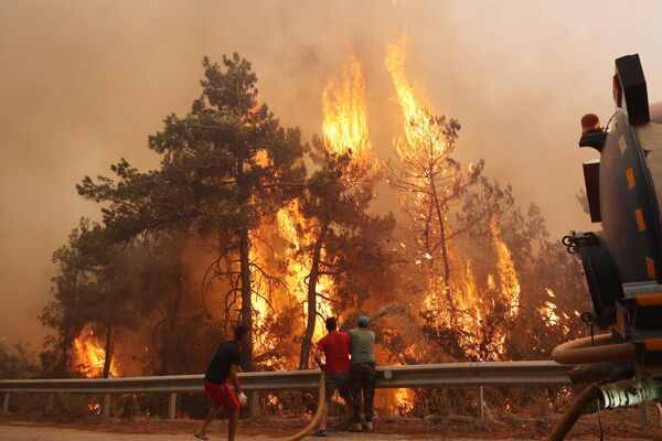 Muğla'nın Datça ilçesinde dün çıkan yangını söndürme çalışmalarına yardım eden gönüllüler. Şu an itibariyle Datça'daki orman yangını kontrol altına alınmış durumda.  - Sputnik Türkiye