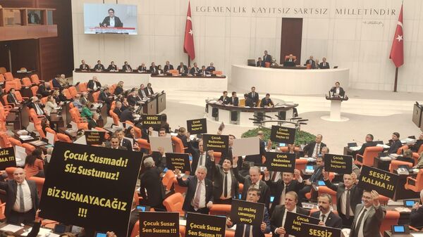 Bakan Yanık'ın konuşması sırasında CHP'li kadın vekiller pankart açtı - Sputnik Türkiye