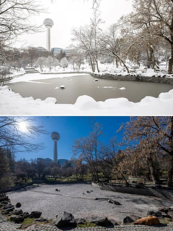 Ankara’da geçmiş kış sezonlarında çekilen fotoğraflar ile bu yıl aynı noktalardan çekilen karelere bakıldığında kentteki hava değişimi gözler önüne seriliyor. - Sputnik Türkiye