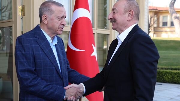 Cumhurbaşkanı Recep Tayyip Erdoğan, Vahdettin Köşkü'nde Azerbaycan Cumhurbaşkanı İlham Aliyev ile bir araya geldi - Sputnik Türkiye