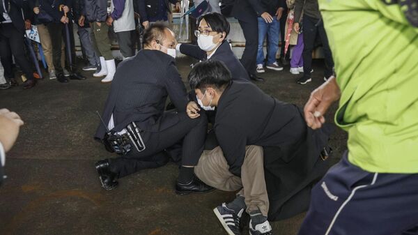Japonya Başbakanı Fumio Kişida'ya Wakayama kentindeki yerel seçim kampanyası sırasında sis bombası fırlatıldı. - Sputnik Türkiye