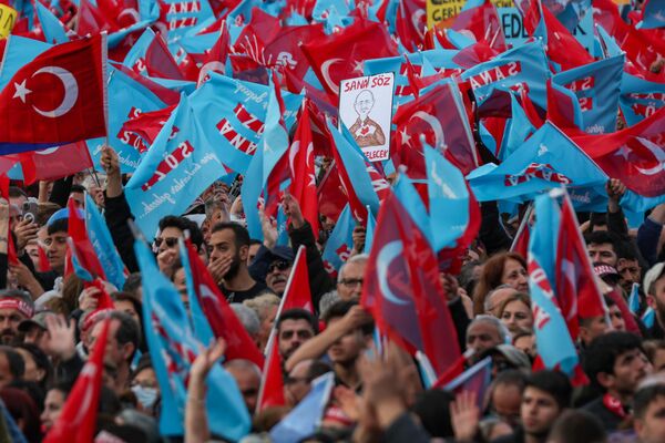 Alandaki vatandaşlar ellerindeki Türk bayrakları ve flamaları sallayarak, slogan attı. - Sputnik Türkiye