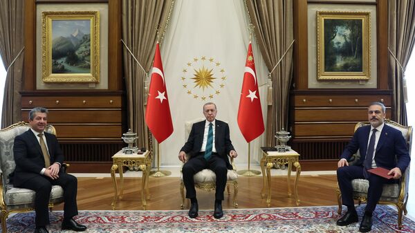 Cumhurbaşkanı Recep Tayyip Erdoğan, Irak Kürt Bölgesel Yönetimi Başbakanı Mesrur Barzani'yi kabul etti. - Sputnik Türkiye