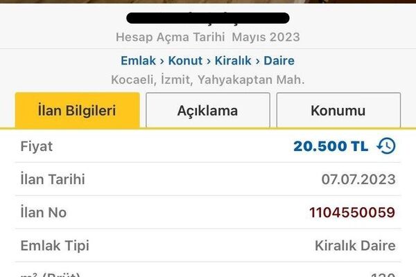 Kocaeli'de 7 Temmuz'da 18 bin 500 TL'ye ilana konulan kiralık dairenin, aynı hafta içinde fiyatı 2 bin TL yükseltilerek 20 bin 500 TL oldu.  - Sputnik Türkiye