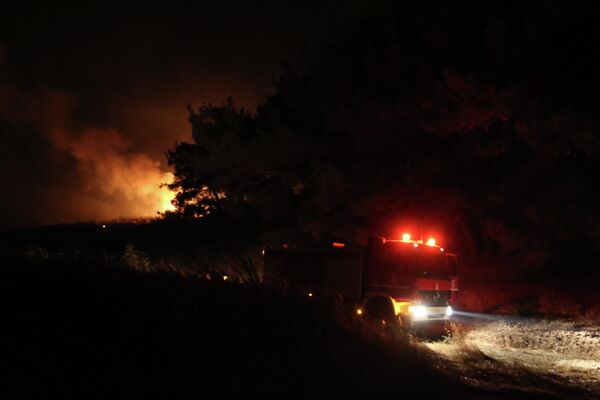 Yunanistan’ın Türkiye sınırına yakın Dedeağaç’ta dün başlayan orman yangını ile mücadele devam ediyor. - Sputnik Türkiye