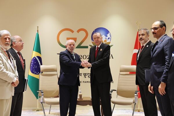 Cumhurbaşkanı Recep Tayyip Erdoğan, Yeni Delhi'de Brezilya Devlet Başkanı Lula da Silva ile görüştü. - Sputnik Türkiye