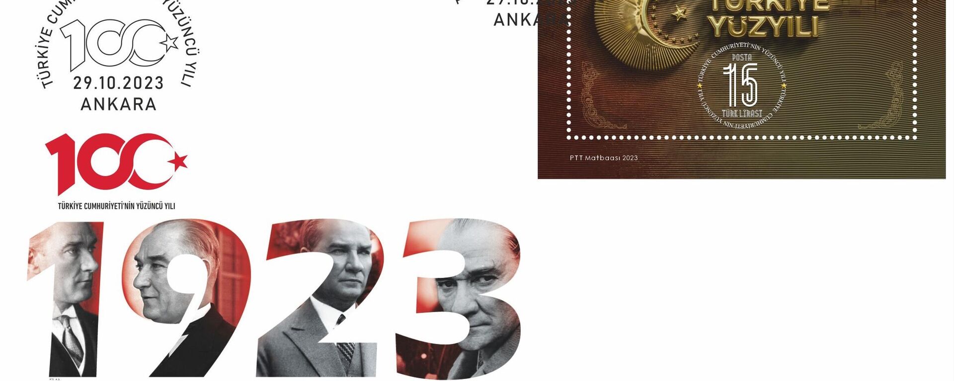 PTT AŞ, Türkiye Cumhuriyeti'nin Yüzüncü Yılı konulu anma pulu ve ilk gün zarfını tedavüle sundu. - Sputnik Türkiye, 1920, 29.10.2023