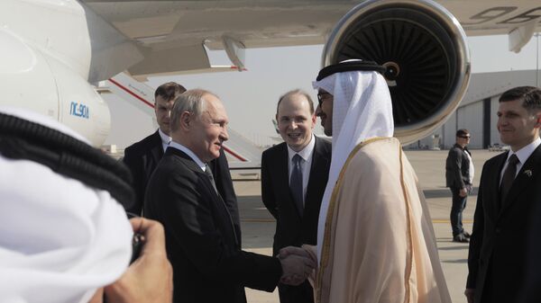 Rusya Devlet Başkanı Vladimir Putin, Birleşik Arap Emirlikleri (BAE) Devlet Başkanı Şeyh Muhammed bin Zayid Al Nahyan ile  - Sputnik Türkiye