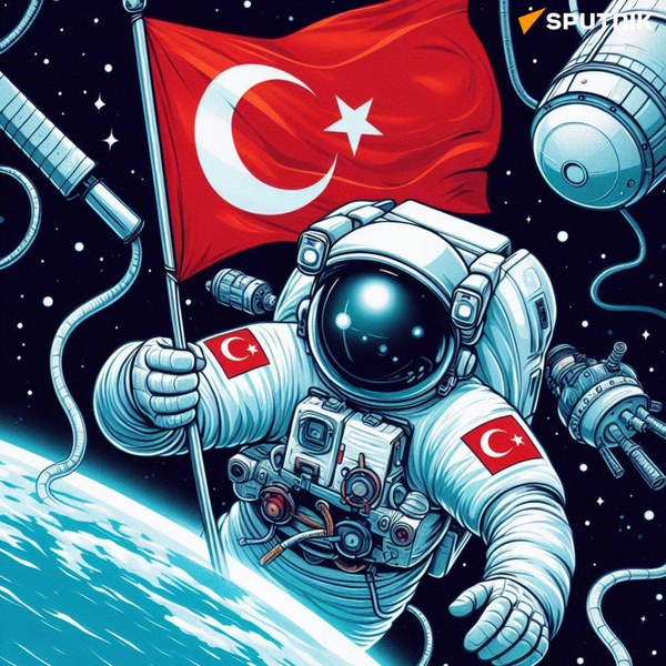 Yapay zeka tarafından oluşturulan ilk Türk astronot, Türk bayrağını taşırken tasvir edildi. - Sputnik Türkiye