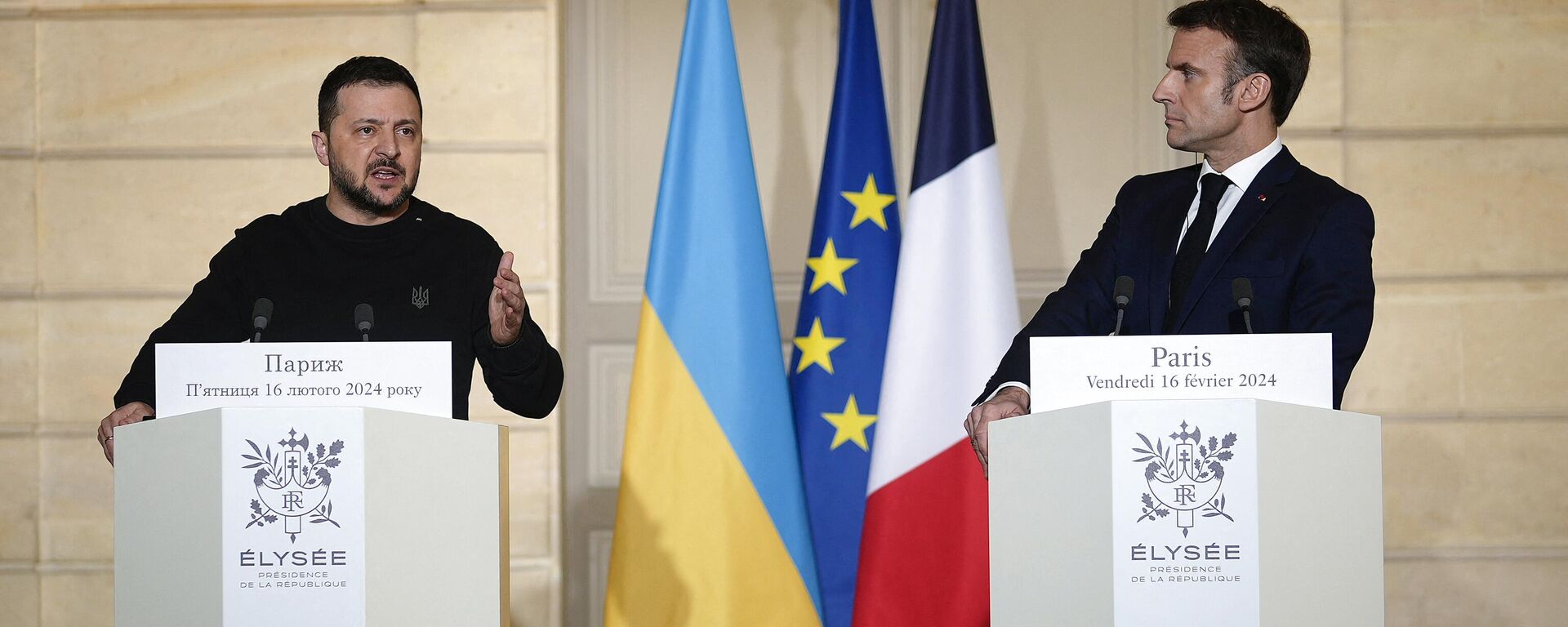
Fransa Cumhurbaşkanı Emmanuel Macron ve Ukrayna Devlet Başkanı Vladimir Zelenskiy, - Sputnik Türkiye, 1920, 17.02.2024
