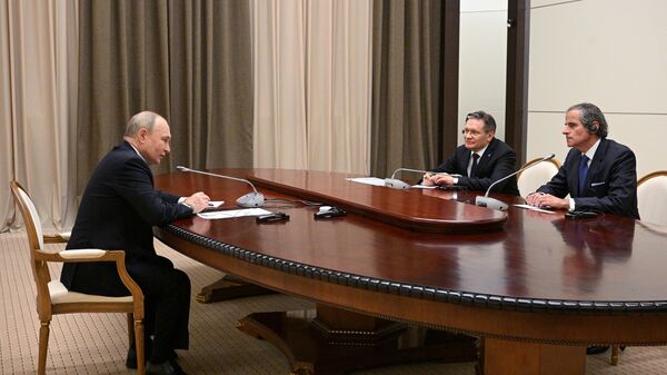 Vladimir Putin ve UAEA Direktörü Grossi - Sputnik Türkiye
