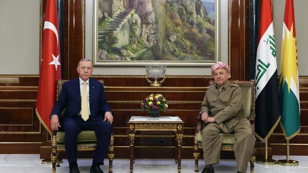 Cumhurbaşkanı Recep Tayyip Erdoğan, Kürdistan Demokrat Partisi (KDP) Başkanı Mesut Barzani - Sputnik Türkiye