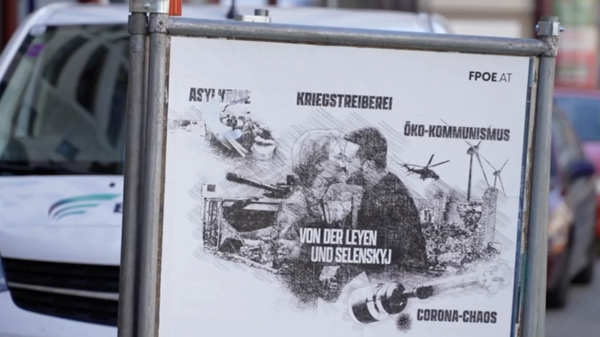 Avusturya partisi Viyana sokaklarına Von Der Leyen ve Zelensky'nin öpüştüğü seçim posterleri astı - Sputnik Türkiye
