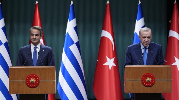 Cumhurbaşkanı Recep Tayyip Erdoğan, Yunanistan Başbakanı Kiryakos Miçotakis - Sputnik Türkiye