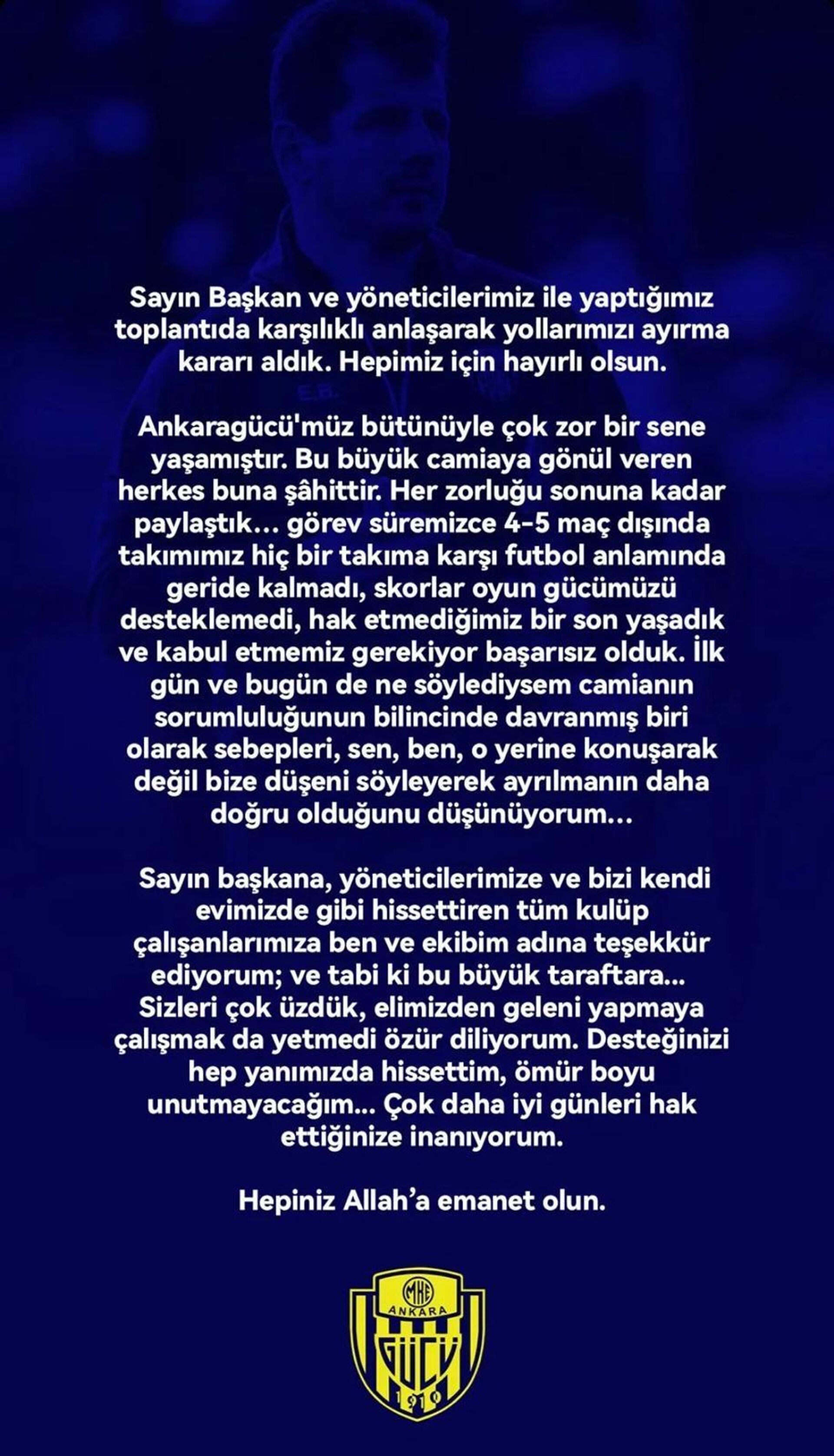 Emre Belözoğlu ankaragücü veda mesajı - Sputnik Türkiye, 1920, 31.05.2024