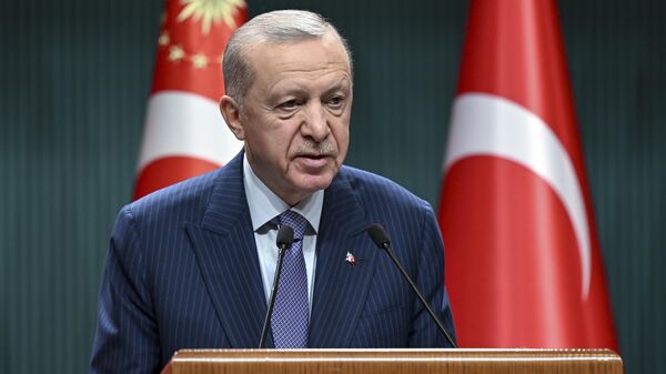 Cumhurbaşkanlığı Kabinesi, Cumhurbaşkanı Recep Tayyip Erdoğan başkanlığında toplandı. Erdoğan, Kabine Toplantısı'nın ardından açıklamalarda bulundu. - Sputnik Türkiye