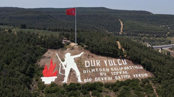 Çanakkale'nin sembollerinden 'Dur Yolcu' yazısının Türk bayrağı ve direği yenilendi - Sputnik Türkiye