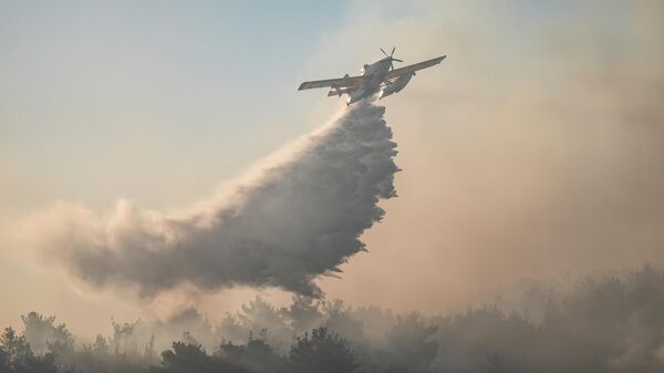 Çanakkale'de yaklaşık 14 saattir devam eden orman yangınını havadan uçak ve helikopterle müdahale ediliyor - Sputnik Türkiye