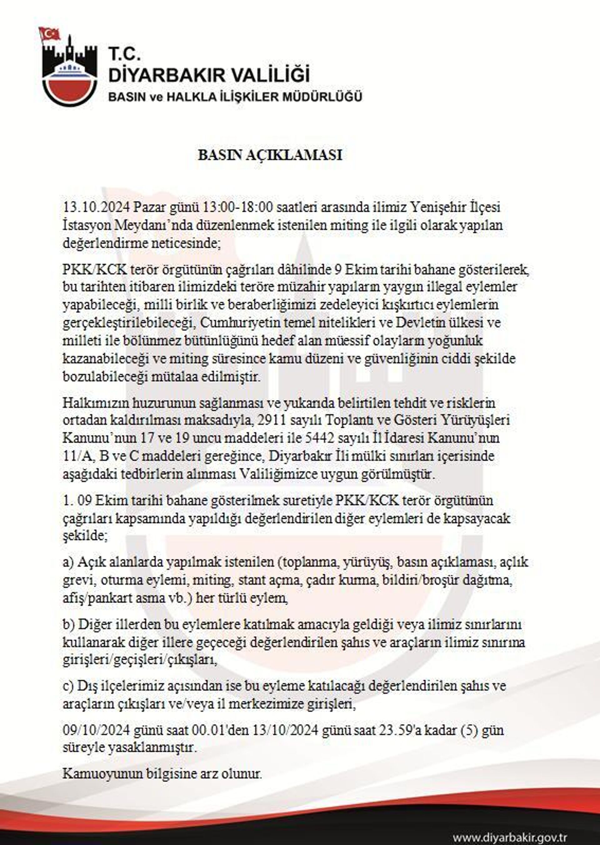 Diyarbakır Valiliği açıklama - Sputnik Türkiye, 1920, 08.10.2024