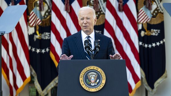 epa11707709 US President Joe Biden delivers remarks on the results of the 2024 presidential election during an address to the nation in the Rose Garden of the White House in Washington, DC, USA, 07 November 2024. President Biden stated he accepts the choice the country made, after Republican presidential candidate Donald J. Trump was declared the winner of the 2024 US presidential election over Democratic presidential candidate US Vice President Kamala Harris.  EPA-EFE/GRAEME SLOAN - Sputnik Türkiye